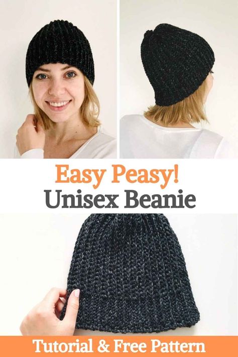 a simple unisex crochet beanie made from a rectangle folded in half. It is fully sewn back, which creates a beautiful texture. This hat is worked flat from side to side, creating a rectangle shape. The rectangle is folded in half with the edges worked together using simple crochet stitches. The upper part will be closed with a darning needle. As the name says: an easy hat for the whole family to wear! This hat is made of a rectangle. We first worked a few stitches with the single... Crochet Hat From Rectangle, Simple Crochet Stitches, Darning Needle, Unisex Crochet, Hat Patterns Free, Chunky Beanie, Knitting Patterns Free Hats, Crocheted Hats, Work Flats