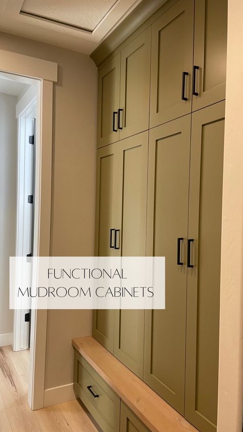 Since we had to combine our mudroom with our laundry room, I felt I had to be smart about how I planned the space to maximize the… | Instagram Built In Closet With Bench, Floor To Ceiling Office Storage, Floor To Ceiling Cubby Storage, Mudroom Laundry Room Storage Cabinets, Mudroom Closets With Doors, Walkthrough Laundry Mudroom, Small Mudroom With Storage, Wall Storage Laundry Room, Small Narrow Mudroom Ideas