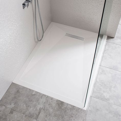 Crosswater Simpsons 1200 x 800mm Rectangle 25mm Stone Resin Shower Tray With Linear Waste | Sanctuary Bathrooms Shower Tray Ideas, Walk In Shower Tray, Shower Trays, Compact Bathroom, Shower Units, Resin Tray, White Shower, Bathroom Inspiration Decor, En Suite Bathroom