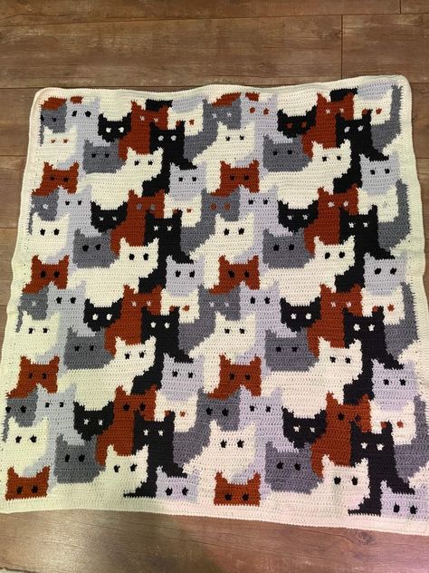 Cats Afghan Free Crochet Pattern, Crochet Cat Blanket Pattern Free, Cat Crochet Blanket, Crochet Cat Blanket, Crochet Afghan Patterns Free, Cat Crochet, Crochet Cat Pattern, Crochet Blanket Designs, Pixel Crochet