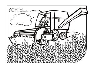 Combine harvester colouring in picture! Hundreds more free activities at iChild.co.uk Kindergarten Coloring Sheets, Tractor Coloring Pages, Harvest Crafts, Tractor Art, Farm Coloring Pages, October Holidays, Free Kids Coloring Pages, Combine Harvester, Coloring Pages For Boys