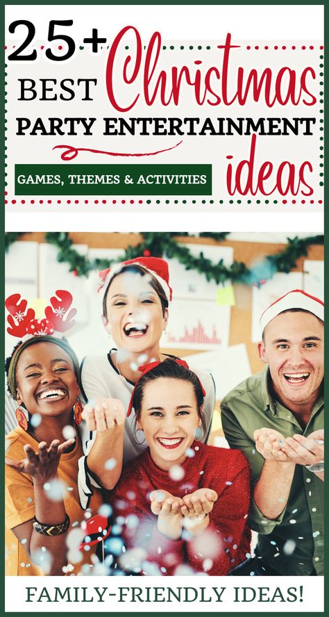 Are you looking for things to do at your Christmas party? Here are the best family Christmas games, activities, and Christmas party themes to enjoy! This post included craft ideas, themes, activities with printables and the most fun Christmas games - for kids and adults! These games at Christmas parties and other fun entertainment choices will make this a party to remember! Family Christmas Party Activities, Family Christmas Party Themes, Christmas Games Printables, Christmas Party Themes Family, Games At Christmas, Fun Christmas Party Themes, Christmas Party Themes For Adults, Christmas Party Entertainment, Party Entertainment Ideas