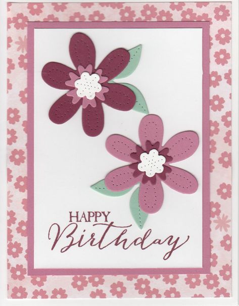 Stampin Up Rococo Rose Cards, Stitched Flowers, Flower Dies, White Panel, Stampin Up Catalog, Making Cards, Card Making Tutorials, Floral Cards, Flower Cards