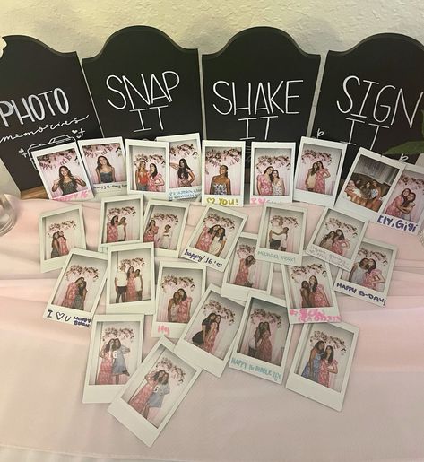 Polaroid pics party ideas Polaroid Party Ideas, Sweet 16 Ideas Themes 16th Birthday, Party Polaroids, Photo Booth Accessories, Polaroid Party, Poloroid Pictures Ideas, Golden Birthday Themes, Sweet Sixteen Party Themes, Polaroid Photo Booths