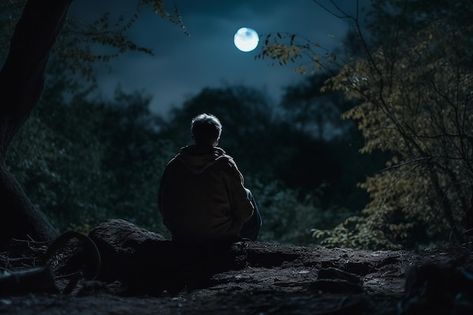 Boy in the forest and looking at the moo... | Premium Photo #Freepik #photo #moon-light #full-moon #night-moon #moonlight Night In Forest, Full Moon Forest, Looking At The Moon, Walking On The Moon, The Moo, Moon Walk, Look At The Moon, Night Moon, Sky Moon