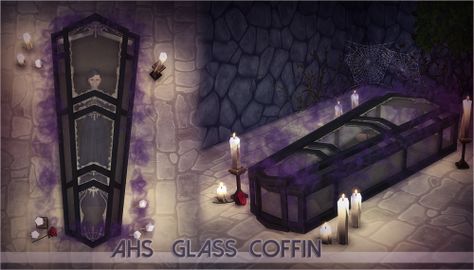 AHS Glass Coffin by Mathcope  [#ts4_bb]  [#ts4_bb_bedroom]  [#ts4_bacc_orc]  [#ts4_vampires] Sims 4 Vampire Cc, Sims 4 Vampire, Goth Family, Glass Coffin, Vampire House, Sims 4 Nails, Victorian Vampire, Cc Folder, Cc Furniture