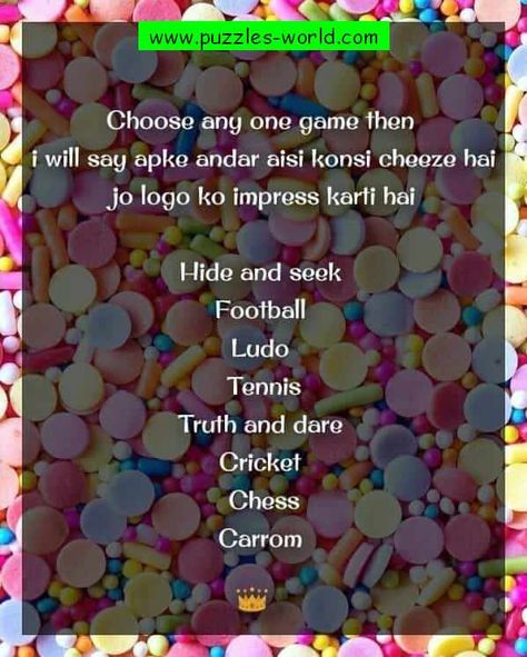 Choose any one game then I will say apke andar aisi kaunsi cheeze hai jo logo ko impress karte hai Hide and seek Football Ludo Tennis Truth and dare Cricket Chess Carrom Visit site to find your answer. Dare Game With Answers, Dare Game Questions, Whatsapp Games, Dare Games For Friends, Truth Or Dare Games, Truth Or Truth Questions, Dare Games, Questions For Friends, Truth And Dare