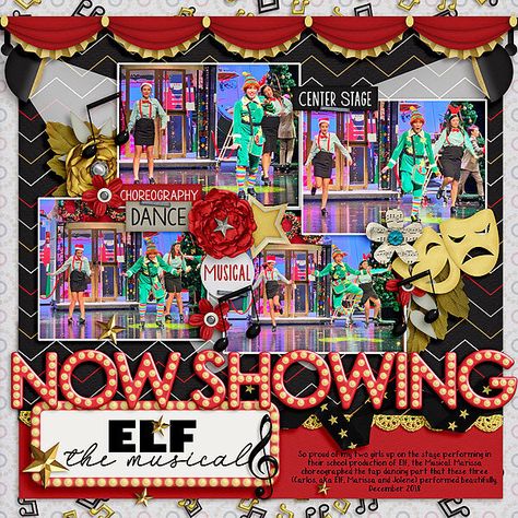 Theatre Scrapbook Ideas, Theatre Scrapbook, Scrapbooking Dance, School Layout, Elf The Musical, Scrapbook Memories, Scrapbook Examples, Graduation Scrapbook, Fall Scrapbook Layouts