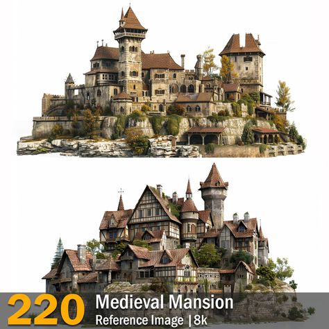 Medieval Mansion | Reference Images | 8K ,  on ArtStation at https://www.artstation.com/artwork/Evr6Z8 Medieval Mansion Concept Art, Mansion Reference, Alchemist Laboratory, Isometric Medieval, Medieval Alchemist, Medieval Mansion, Royal Building, European Buildings, Kingdom Castle