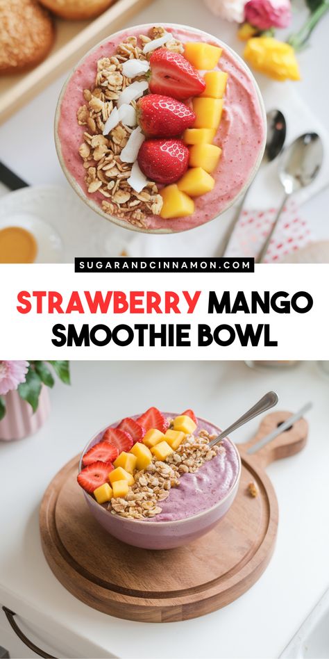 Indulge in a creamy Strawberry Mango Smoothie Bowl that’s both refreshing and healthy! Packed with tropical flavors and topped with colorful fruits, this bowl is the perfect way to kickstart your day. Don’t forget to save this pin for your next smoothie inspiration! Strawberry Mango Smoothie Bowl, Smoothie Inspiration, Fruit Smoothie Bowl, Pumpkin Spice Pecans, Strawberry Mango Smoothie, Strawberry Smoothie Bowl, Tropical Smoothie Cafe, Mango Smoothie Bowl, Pumpkin Spice Smoothie