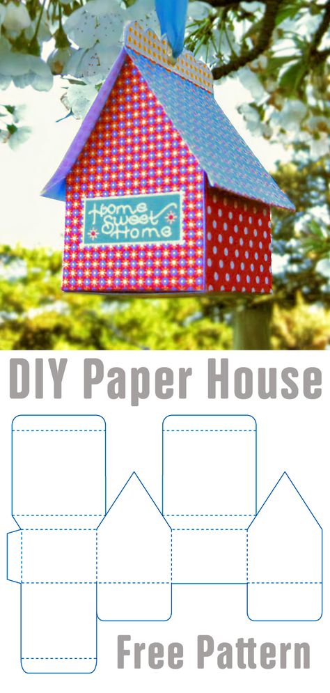 Little Paper House. Pattern & Tutorial Diy Paper House Templates, Paper House Template Free, Card Stock Crafts Diy, Mini Paper House, Mini House Template Free Printable, Foldable House Template, Paper House Template Printables Free, 3d Paper Crafts Templates, Simple Paper House Template Printables Free