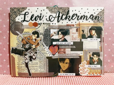 Levi Ackerman Journal 🤎🍂 Levi Journal, Itzy Journal, Homemade Journal, Movie Journal, Creative School Project Ideas, Anime Journal, Anime Printables, Journal Spreads, Comic Style Art