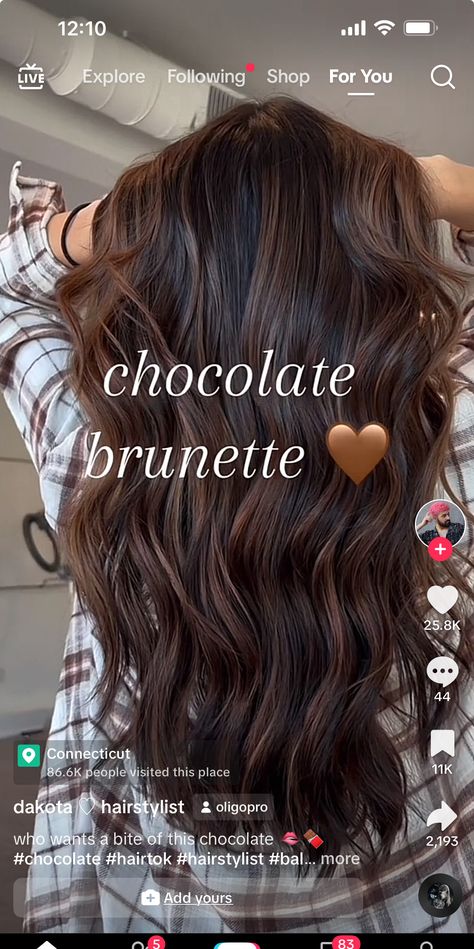 Haircolour Without Bleaching, Tabitha Swatosh Hair, Hair Color Ideas For Tan Skin Tone, Chocolate Brown Highlights On Black Hair, Fall And Winter Hair Color Ideas, Foilayage Brunette, Brunette Winter Hair, Warm Chocolate Brown Hair Rich Brunette, Autumn Hair Colors