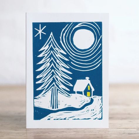 Christmas Tree Cards Handmade, Christmas Card Handmade, Print Christmas Card, Screen Printing Art, Linoleum Print, Linocut Printmaking, Lino Art, Stamp Carving, Beautiful Christmas Cards