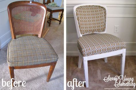 Savvy Young Something: The Un-Caned Chair Replace Cane Back Chair With Fabric, Came Back Chair Makeover, Redo Dining Chairs, Redoing Kitchen, Reapolstering Chairs, Bentwood Rocker, Cane Chairs, Open Concept Kitchen Living Room, Furniture Reupholstery