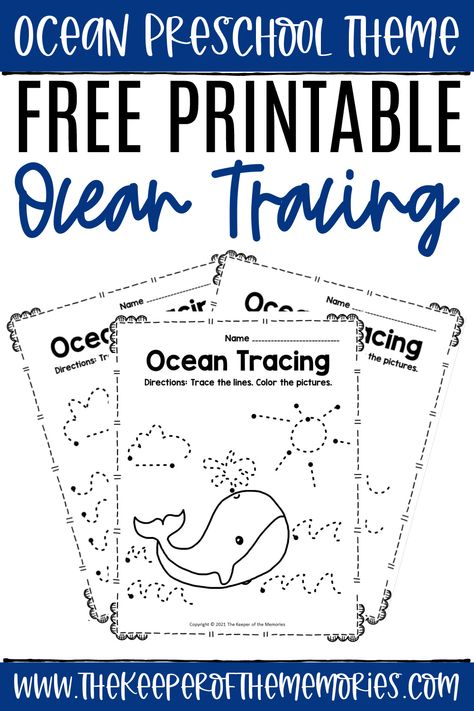 These Free Printable Tracing Ocean Preschool Worksheets are the perfect way to practice fine motor skills with your preschoolers this Summer! Don’t forget to add these free printable preschool worksheets to your next ocean preschool theme. Get yours today! #ocean #whale #tracing #preschool Ocean Preschool Activities, Ocean Animals Preschool, Ocean Activities Preschool, Free Printable Preschool Worksheets, Ocean Preschool, Tracing Preschool, Preschool Ocean, Ocean Theme Preschool, Printables Preschool