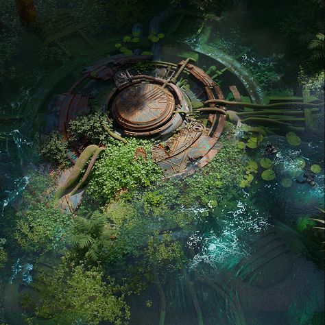 Overgrown Concept Art, Junk Yard Concept Art, Sci Fi Ruins, Overgrown Fantasy City, Sci Fi Ruins Concept Art, Post Apocalyptic Environment, Ue5 Environment, Steampunk Forest, Swamp Environment