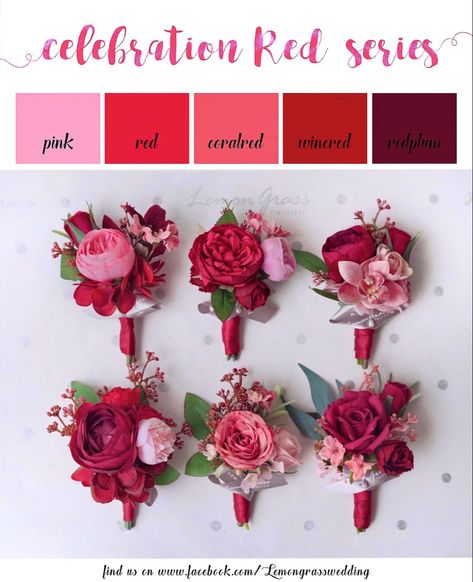 Pink And Red Boutonniere, Red Color Pallets, Red Boutonniere, Paper Bouquet Wedding, Fairytale Wedding Theme, Pink Boutonniere, White Boutonniere, Flower Bouquet Diy, Shade Flowers