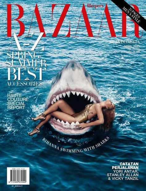 Harper's Bazaar Magazine 2015 Funny Magazine Covers, Harper Bazaar Covers, Creative Fashion Magazine Cover, Rihanna Lui Magazine, Bazaar Magazine Covers, Rihanna Magazine Cover, Red Magazine Cover, Front Cover Magazine, Iconic Magazine Covers