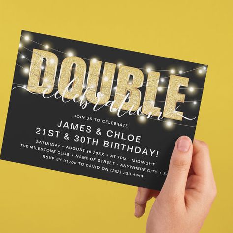 Gold Glitter 'DOUBLE' Celebration Birthday Party for $2.95 - Birthday Invitations 92nd Birthday, Twins Birthday, Invitation Maker, Modern Birthday, Photo Birthday Invitations, Adult Birthday Invitations, Celebration Birthday, Twin Birthday, Birthday Planning