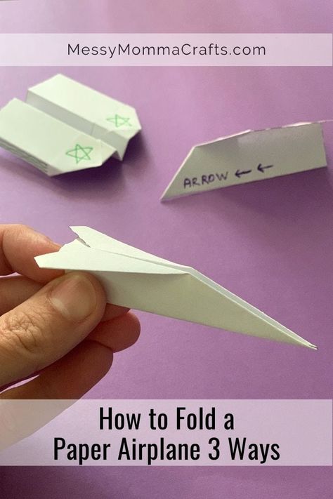 Our easy paper airplane folding instructions are the perfect boredom buster for kids! Learn how to fold a plane and test the best design. #MessyMommaCrafts Small Paper Airplane, Easy Paper Airplane, Paper Airplane Folding, Paper Glider, Make A Paper Airplane, Boredom Busters For Kids, Small Airplanes, Recipe Paper, Airplane Design