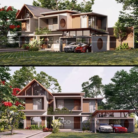 Contemporary style luxury house Contemporary Home Design, Contemporary House Exterior, Home Contemporary, 6 Bedroom House, Kerala House Design, Kerala Houses, Modern Style House Plans, Modern House Facades, House Arch Design