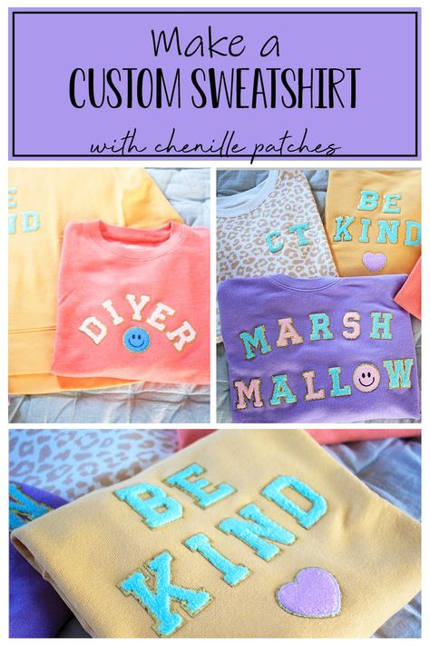 Iron Sweatshirt Ideas, Sweatshirt Diy Paint, Stoney Clover Sweatshirt Diy, Iron On Letter Patches Ideas, Sweatshirt Iron On Ideas, Diy Letter Patch Sweatshirt, Iron On Letter Patches Sweatshirt Ideas, Iron Letters On Shirt Diy, Things To Put Patches On