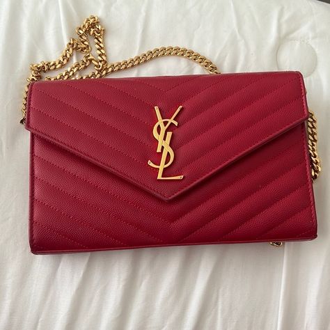 Ysl red chain purse Ysl Red Bag, Red Ysl Bag, Red Designer Bag, Sac Yves Saint Laurent, Yves Saint Laurant, Yves Saint Laurent Bag, Bags Ysl, Ysl Purse, Bag Ysl