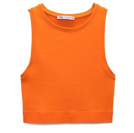 ZARA orange zara racer crop top | ShopLook Orange Tops For Women, Zara Crop Top Outfits, Orange Tops Aesthetic, Orange Crop Top Outfit, Orange Crop Tops, Top Naranja, Crop Top Naranja Outfit, Zara Top Outfit, Zara Top