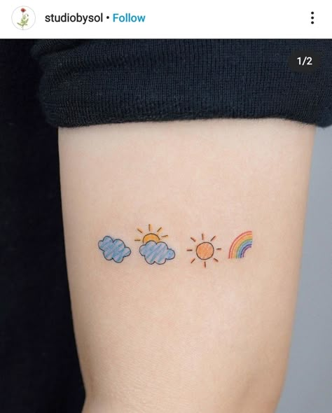 Small Colorful Tattoos For Women, Tattoo Pols, Kawaii Tattoos, Small Colorful Tattoos, Rainbow Tattoo, Sketches Tattoo, Colour Tattoo For Women, Tattoo Minimal, Rainbow Tattoos