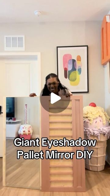 Waverly on Instagram: "My favorite #diy to date! Im making a giant @urbandecaycosmetics #urbandecay #eyeshadow pallet #mirror for my #beautyroom This idea randomly came to me! This is part 1. In part 2 ill finish it up and bring it to life! #fyp #foryoupage #functionalart #giantmakeup #eyeshadowpalette #diymakeup #giantprop #maximalistdecor  #makeup #makeupprops #functionalart #diymirror #sephora #ulta" Pallet Mirror, Giant Props, Pallet Display, Makeup Pallets, Maximalist Decor, Eyeshadow Pallets, Diy Mirror, Diy Makeup, Beauty Room