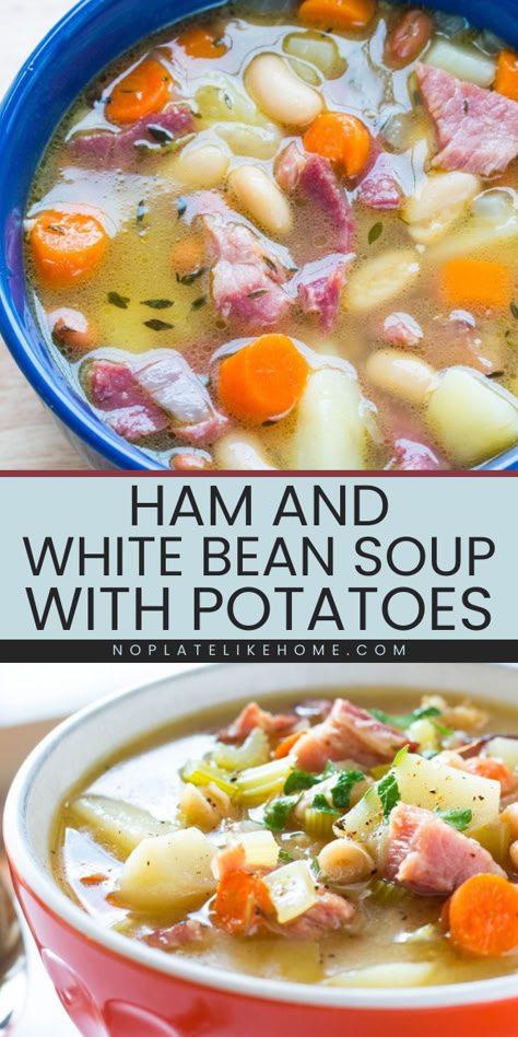 White Bean Ham Soup, White Bean And Ham Soup, White Bean And Ham, Bean And Ham Soup, White Beans And Ham, Soup Hearty, Ham And Bean, Ham Soup, Ham And Beans