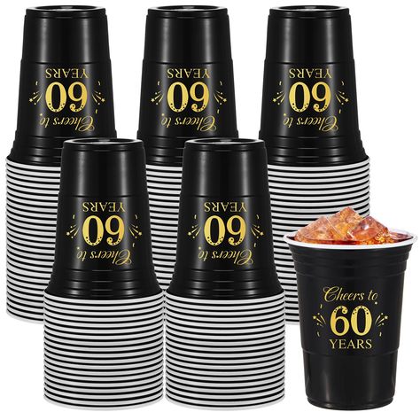 Gold And Black Birthday Party, 60th Birthday Centerpieces, Gold And Black Birthday, Birthday Shot Glasses, Black Birthday Party, 60th Anniversary Parties, Birthday Party Venues, Birthday Shots, Anniversary Party Decorations