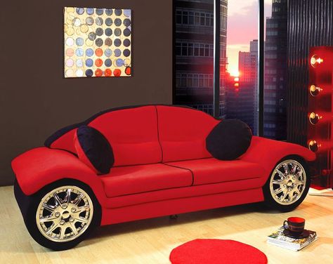 race car sofa  | My 7 year old would love this!! Red Man Cave, Child Bed, Man Cave Furniture, Furniture Dolly, Automotive Furniture, Car Furniture, Cars Room, Car Bedroom, Childs Bedroom