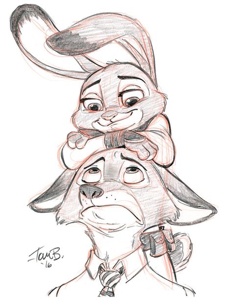 Judy and Nick by tombancroft.deviantart.com on @DeviantArt A for fun sketch of Judy and Nick from Zootopia! Love that film. #animation #disney #zootopia #nickwilde #judyhoppes Disney Art Drawings Cartoon Characters Sketch, Disney Characters Sketches, Drawing Ideas Disney, Judy And Nick, Tom Bancroft, Disney Character Drawings, Cartoon Drawings Disney, Disney Drawings Sketches, Wallpaper Disney