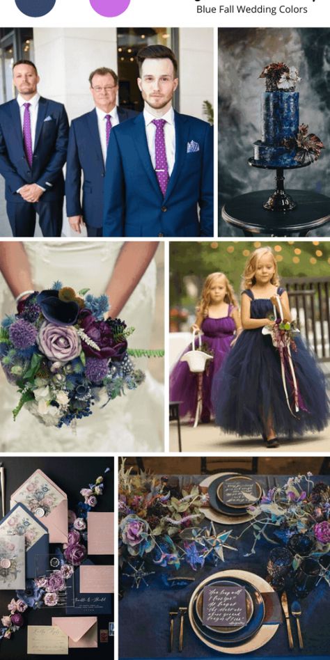 Blue Fall Wedding, Purple Fall Wedding, Blue Purple Wedding, Purple Flower Girls, Purple Flower Girl Dress, Wedding Color Scheme, Wedding Color Palettes, Fall Wedding Color Palette, Wedding Color Combos