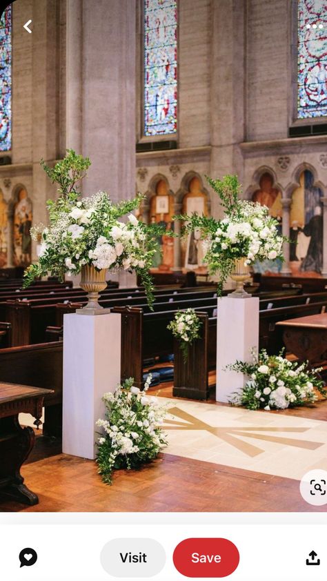 Church Altar Floral Arrangements, Church Alter Flower Decoration Wedding, Cathedral Wedding Flowers, Church Altar Wedding Decorations, Alter Arrangements Wedding, Church Wedding Decorations Alter, Wedding Church Aisle Decorations, Altar Wedding Flowers, Church Flower Arrangements Wedding