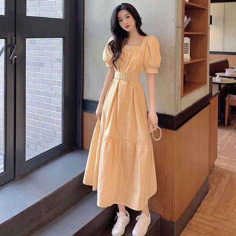 Yesstyle Dress, Elegant Casual, Korean Dress, Sleeve Dresses, Women Long Dresses, Vintage Streetwear, Maxi Dress With Sleeves, Summer Dresses For Women, Pretty Dresses