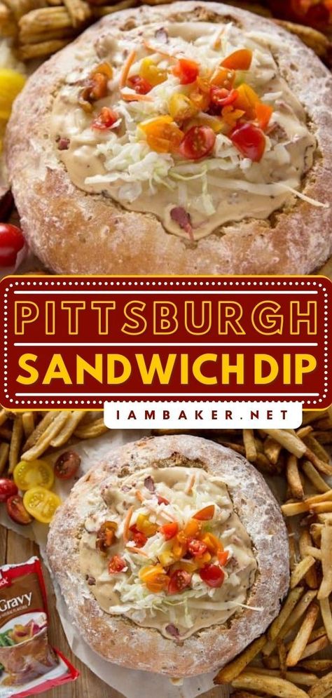 Pittsburgh Sandwich Dip is a crowd-pleasing football party food idea that tastes like its sandwich version! It's creamy, melty, and hot! Add this to your football appetizers and snacks! Pittsburgh Sandwich, Greece Recipes, Sandwich Dip, Football Food Appetizers, Gameday Food, Pittsburgh Food, Denmark Food, Superbowl Food, Sweet Appetizer