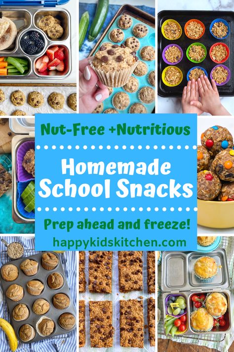 For daycare, preschool, or elementary school and beyond, these homemade school snacks are nutritious and nut-free. Perfect to add to a lunch box or pack for snack time or after school. Healthy muffins, cookies, bars, energy balls, and no-bake treats are included. Many have added fruit and veggies, are whole grain, and low in added sugar. Homemade Snacks For School, Homemade School Snacks, Snacks For School, Sweet Potato Snacks, Oatmeal Snacks, Nut Free Snacks, Low Sugar Snacks, School Snacks For Kids, Healthy School Snacks