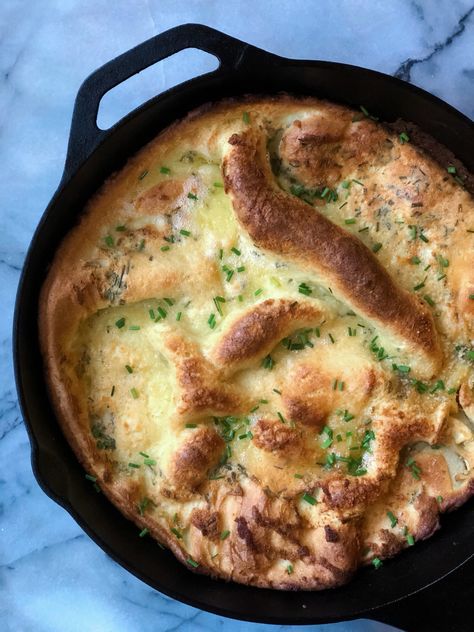 SAVORY DUTCH BABY — the honest spoon Savoury Dutch Baby Pancakes, Christmas Dutch Baby, Dutch Babies Recipe Easy, Dutch Baby Recipes, Dutch Baby Savory, Savoury Dutch Baby, Dutch Babies Recipe, Savory Dutch Baby Pancake, Gluten Free Dutch Baby