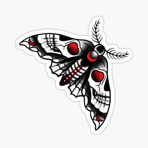 Red Black Traditional Tattoo, Black Red Drawing, Red Moon Tattoo Designs, Black And Red Moth Tattoo, Old School Black And White Tattoo, Red Black Tattoo Ideas, Red And Black Traditional Tattoo, Black And White Traditional Tattoo Flash, Old School Moth Tattoo