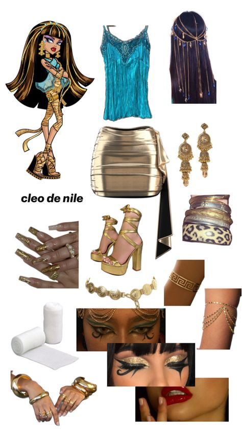 cleo de nile - monster high Queen Of Nile Costume, Cleo And Duce Monster High Costume, Moster High Halloween Ideas, Cleo And Dulce Halloween, Helovin Costum, Cléo And Deuce Costume, Cleo De Nile Costume Ideas, Cleo De Nile Outfits Ideas, Halloween Costumes Cleo De Nile