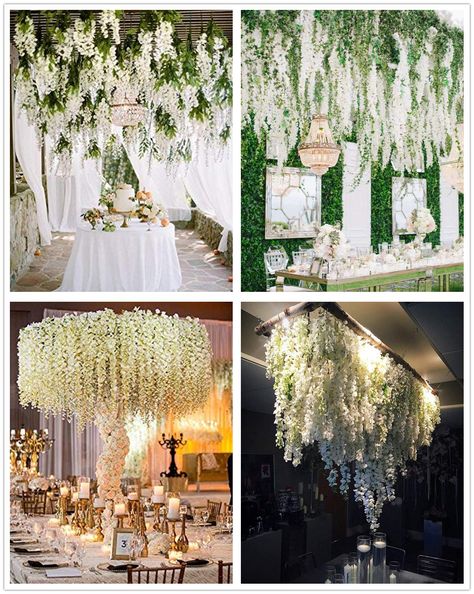 Tifuly 12 Pcs Artificial Wisteria Vines, 3.6 FT Fake Wisterias with 3 Branches, Long Wall Garland Silk Hanging Flower for Home Party Wedding Ceiling Decoration(12Pcs,Off-White) : Amazon.co.uk: Home & Kitchen Fake Wisteria, Outdoor Tree Decorations, Wisteria Vines, Wall Garland, Wedding Ceiling Decorations, Diy Tree Decor, Wedding Ceiling, Garden Backdrops, Reception Centerpieces