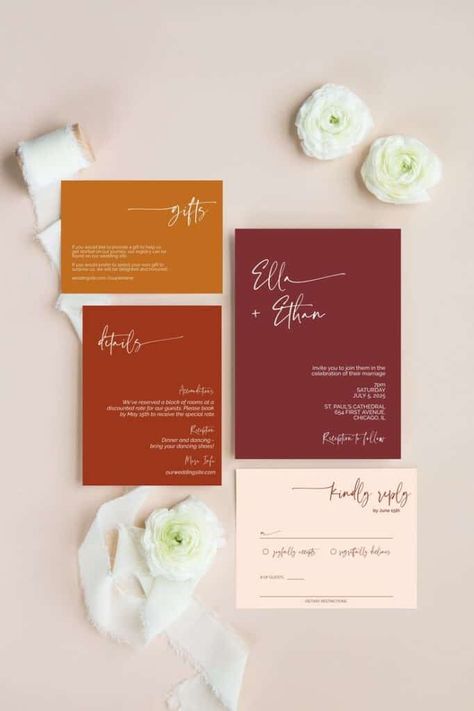 21 Beautiful Fall Wedding Invitations - LADY WEDDINGS Wedding Invite Autumn, Fall Rustic Wedding Invitations, Fall Floral Wedding Invitations, Autumnal Wedding Invites, Autumn Wedding Stationery, Fall Wedding Signage, Autumn Wedding Palette, 2024 Wedding Invitations, Terracotta And Navy Wedding