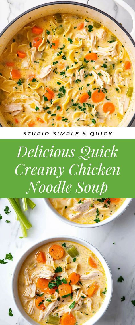 Image for Delicious Quick Creamy Chicken Noodle Soup Best Soup When Your Sick Instant Pot, Bow Tie Chicken Noodle Soup, Instant Pot Sick Soup, Crockpot Soup Chicken Noodle, Quick Easy Soup When Sick, Soup Recipe For Sick, Easy Soup Recipes When Sick, Soups After Surgery, Easy Dinners For When You Are Sick