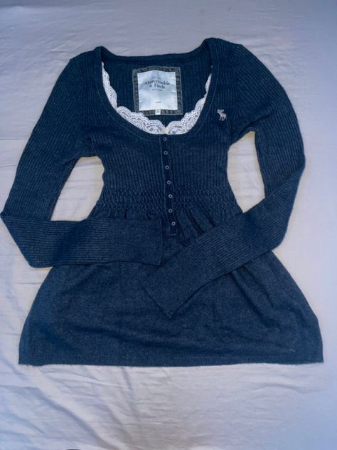 Y2k, vintage, Abercrombie and fitch, lace, babydoll, buttonup, sweater, tank, cami, lace tank, fairy, 2000s, y2k abercrombie, abercrombie, baby doll top, vintage, fashion, hollister, white lace, blue, dark blue, blue sweater Blue Sweater Aesthetic, Blue 2000s Outfit, Blue Sweater Outfit Aesthetic, Dark Blue Outfits Aesthetic, Babydoll Sweater, Dark Y2k Outfits, Dark Blue Outfits, Abercrombie Y2k, Abercrombie And Fitch