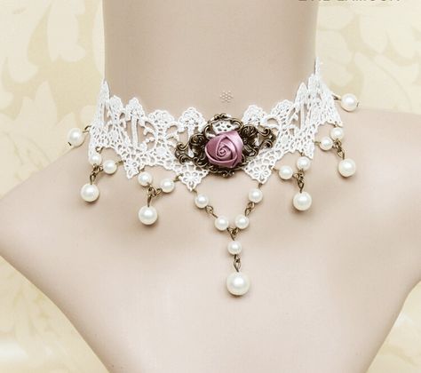 LEECO Elegant Sweet Pure Beautiful Bride Wedding Accessories Gothic Ribbon Wedding Dress Accessories White Lace Choker NecklaceWhite Lace Necklace with A Pink Rose Pendant -- Find out  a lot more by checking out the picture web link. (This is an affiliate link). #weddingdresses Ribbon Wedding Dress, White Lace Choker, Tattoo Choker Necklace, Best Gowns, Goth Choker, Lace Choker Necklace, Tattoo Choker, Lace Choker, Lace Necklace