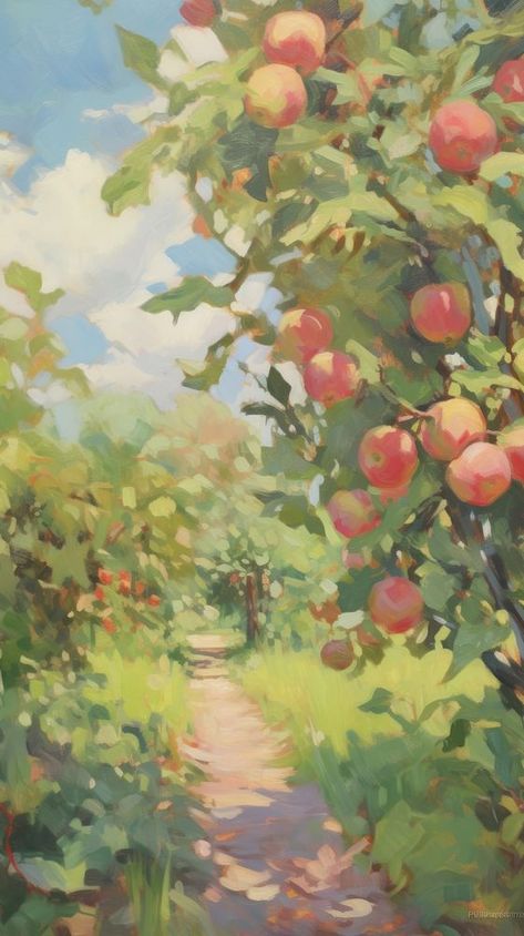 Orchard painting outdoors nature. | premium image by rawpixel.com / Nantawat laohabutr Fruit Tree Painting, Orchard Illustration, Green Leaf Wallpaper, Apple Painting, Landscape Background, Fruit Painting, Leaf Wallpaper, Painting Wallpaper, Landscape Trees