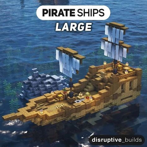 Pirate Boat Minecraft, Pirate Ship Minecraft Build, Minecraft Pirate Ship Blueprints, Minecraft Ship Design, Minecraft Building Ideas Lighthouse, Fishing Town Minecraft, Medieval Ship Minecraft, Minecraft Boat Design, Minecraft Medieval Boat